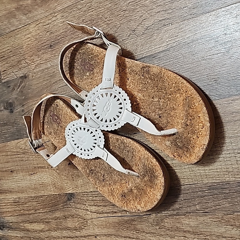 Women's Shoes UGG AYDEN II T-Strap Leather Flat Sandals 1094930 WHITE